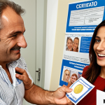 **

An Italian family at an ASL office, receiving a "Certificato Medico Sportivo Non Agonistico" for their child. The scene depicts a modern, clean office with posters promoting healthy lifestyles. Focus on the relief and satisfaction on the parents' faces, knowing their child is cleared for recreational sports. Depict Euro currency subtly visible.

**