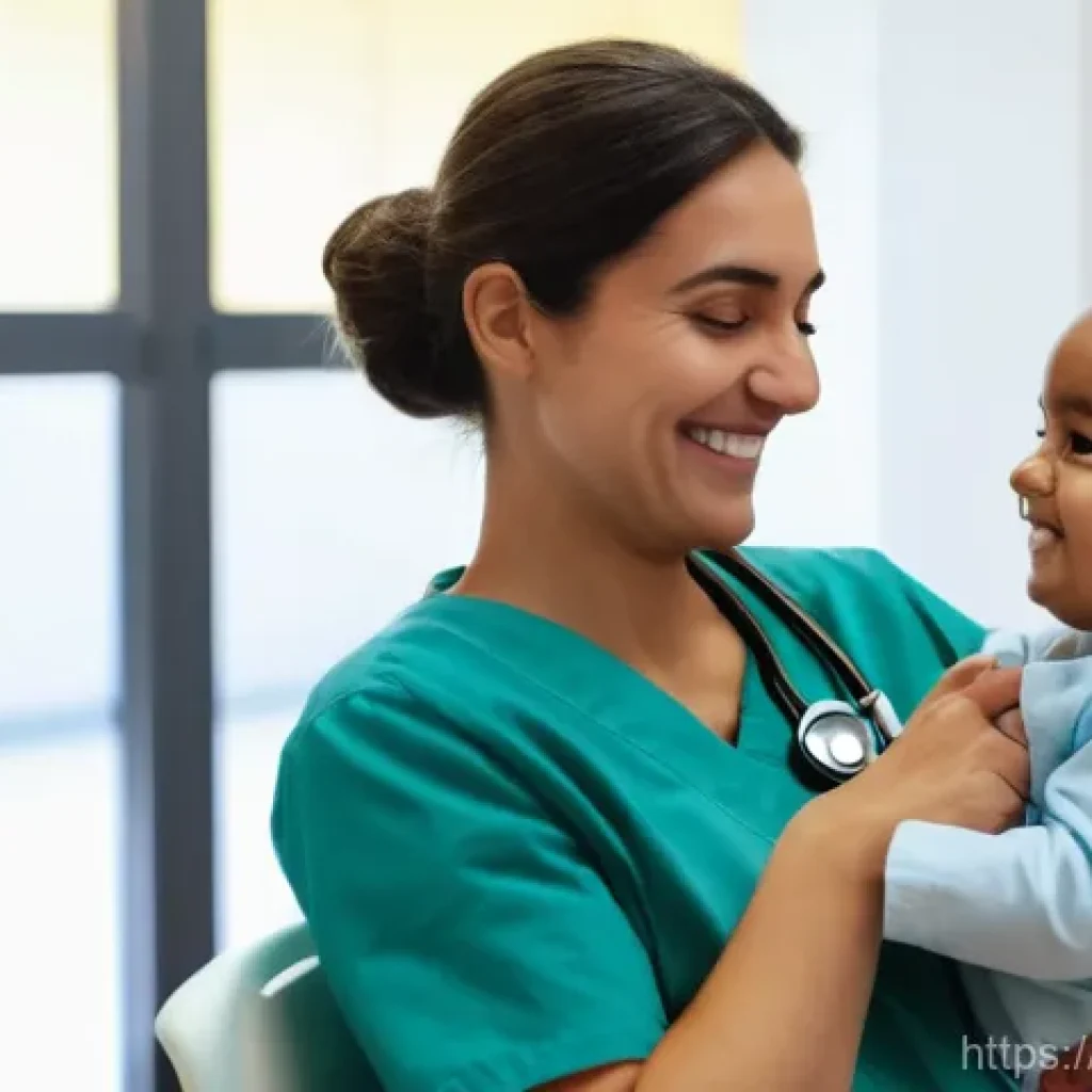 보건소에서의 영유아 예방접종 예약 - **Prompt:** A heartwarming scene inside a bright, clean, and child-friendly Italian local health aut...