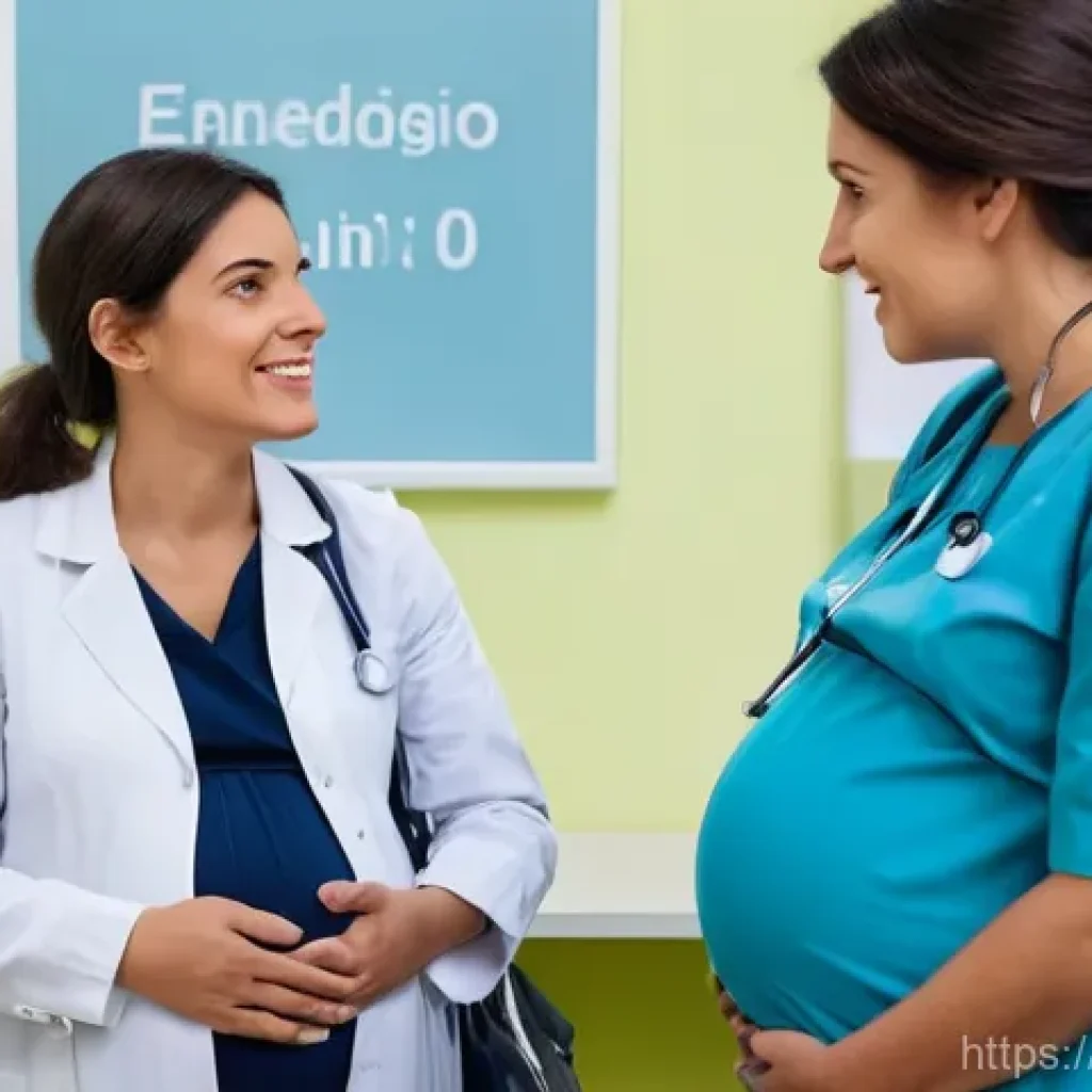 보건소에서의 산모교실 후기 - A pregnant Italian woman, visibly in her third trimester, is engaged in a supportive conversation wi...