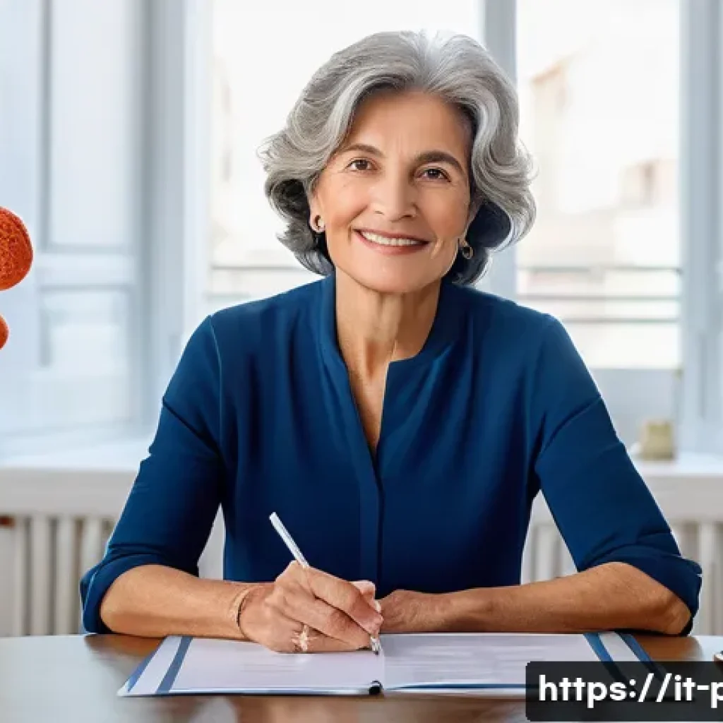 보건소에서 가능한 대장암 검진 - A serene and empowered Italian woman, approximately 55-65 years old, with a thoughtful yet calm expr...