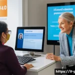 보건소 감기 치료 진료비 - A modern Italian public health clinic reception area, with a friendly receptionist assisting a middl...