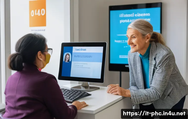 보건소 감기 치료 진료비 - A modern Italian public health clinic reception area, with a friendly receptionist assisting a middl...