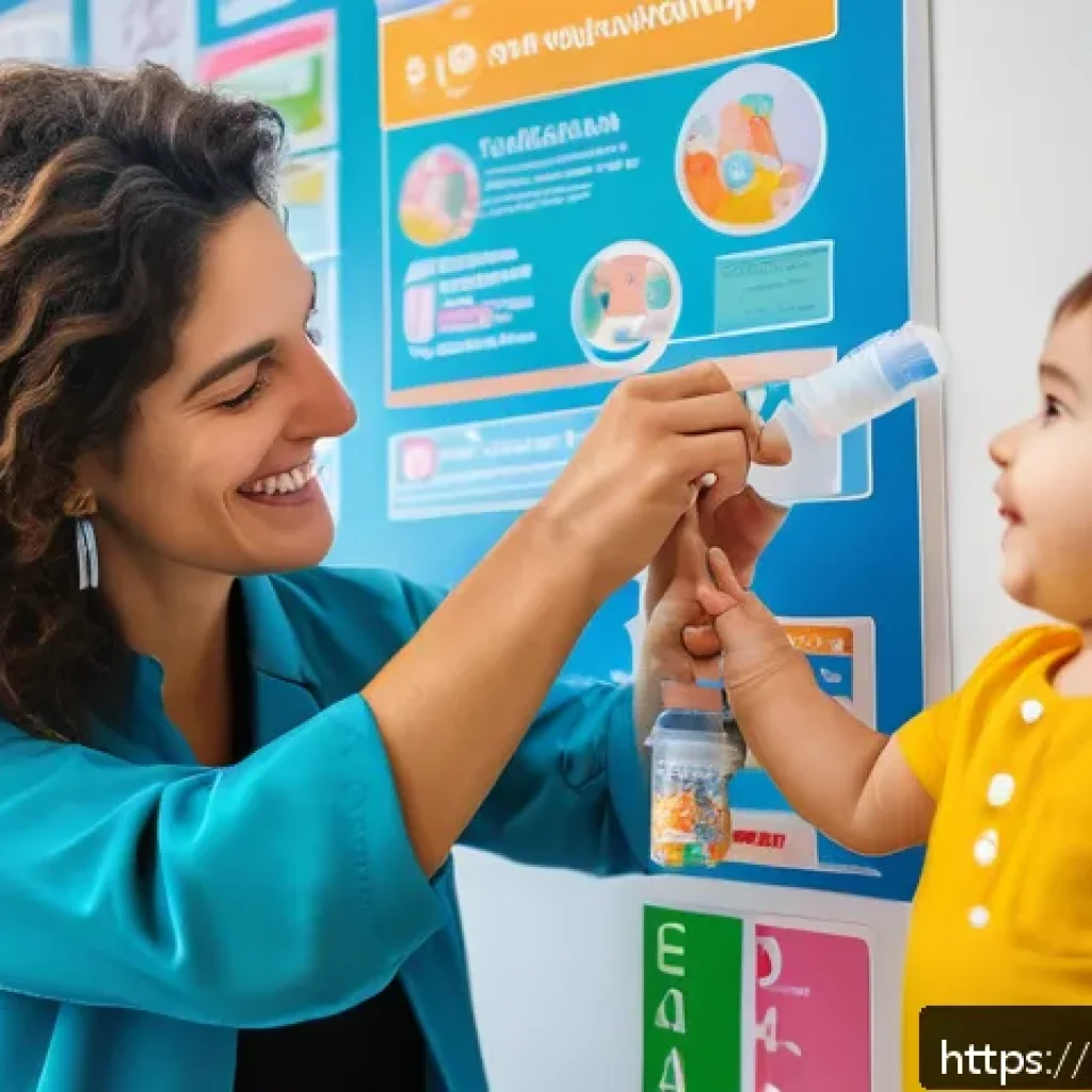 보건소 예방접종 일정 - A cheerful Italian pediatrician in a modern clinic gently administering a vaccine to a smiling toddl...