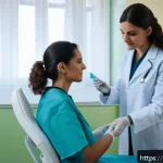 Home 18 보건소에서 가능한 여성 건강검진 - A professional Italian gynecologist clinic scene showing a woman in her mid-30s sitting comfortably ...