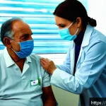 Home 23 보건소 독감 백신 비용 - A bright, clean Italian healthcare clinic room with a middle-aged doctor wearing a white coat and a ...